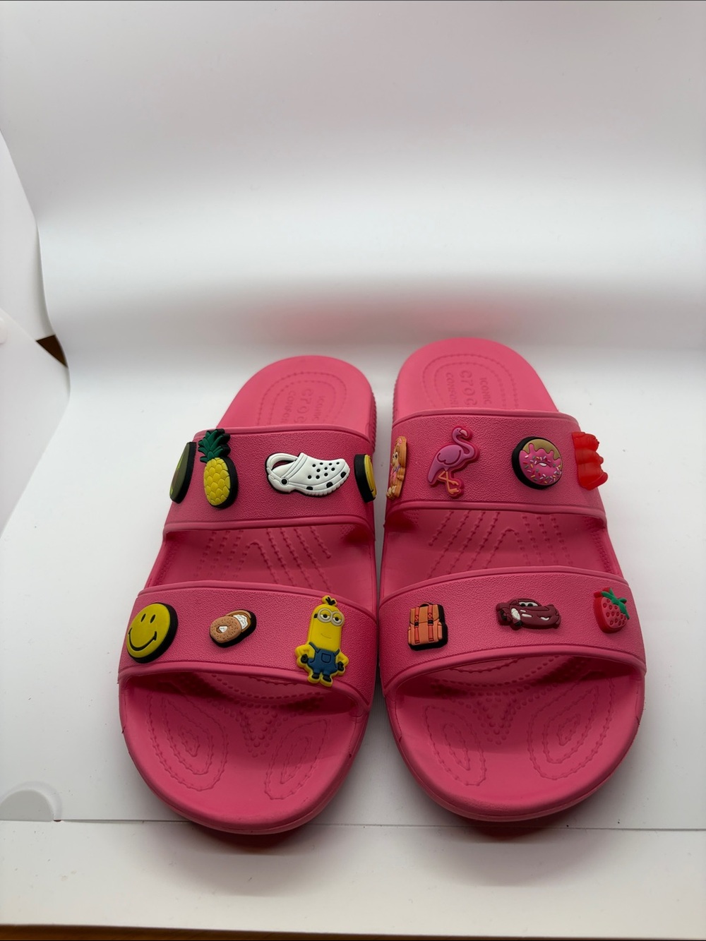 CROCS Kids Pink Slide Sandals with Decorative Charms